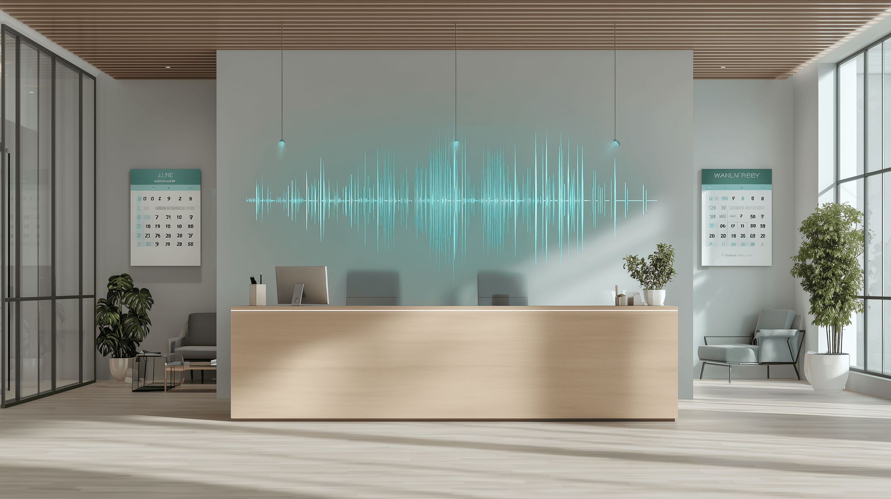Healthcare reception with voice confirmation cues.