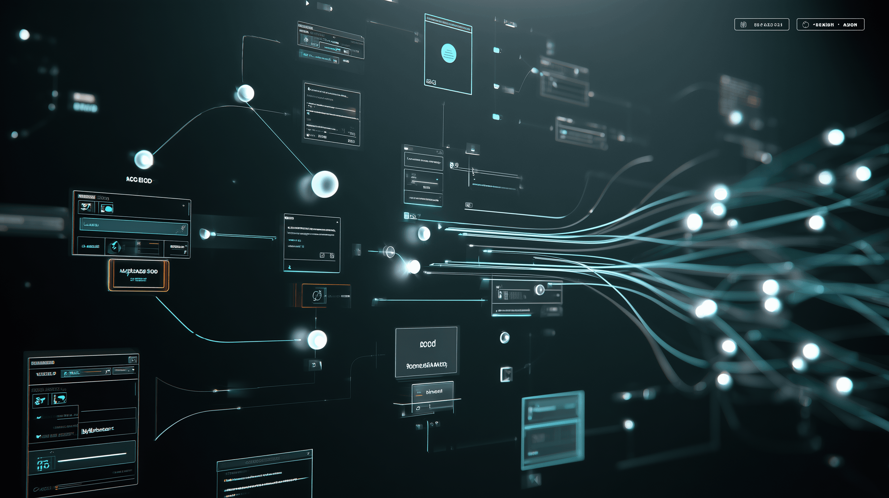 Abstract CI/CD pipeline connecting tickets, code, and AI.