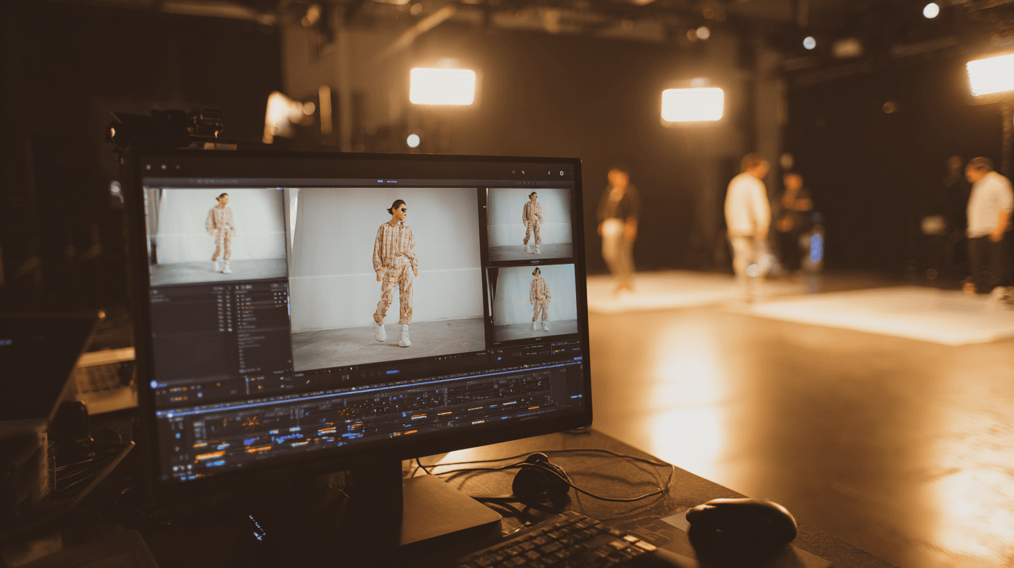 Video studio with post-production setup.