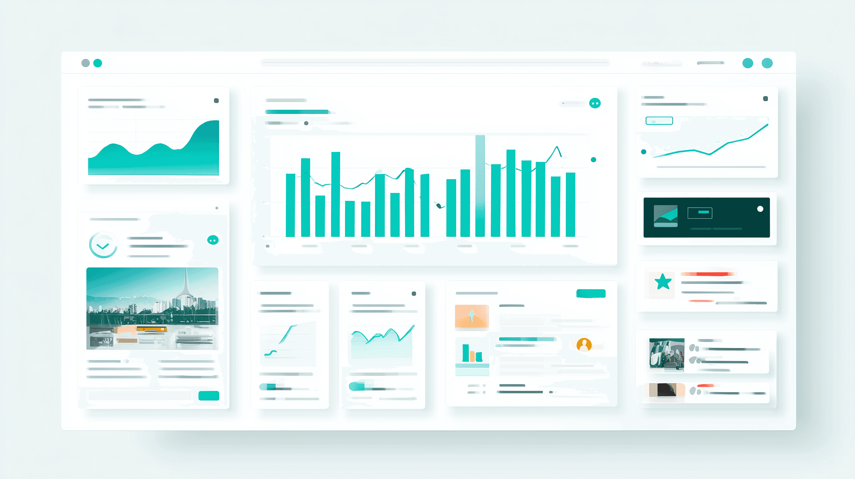 Analytics dashboard with content performance tiles.